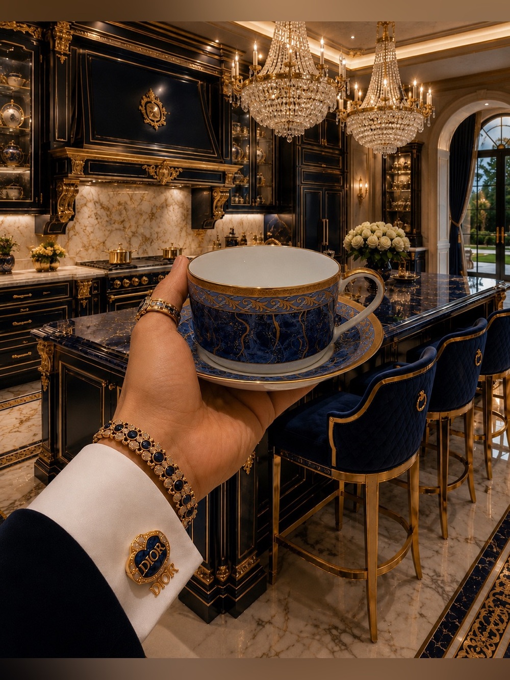 Christian Dior Azure Royale Fine Original Art CUP & SAUCER 90s Vintage Porcelain